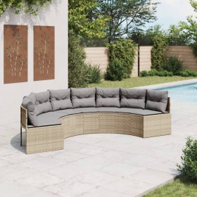 Semicircular garden sofa with beige synthetic rattan cushions by , Outdoor sofas - Ref: Foro24-3318524, Price: 423,99 €, Disc...