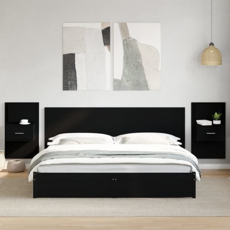 Wall-mounted bedside tables with LED lights, 2 units, black by , Nightstands - Ref: Foro24-848160, Price: 121,36 €, Discount: %