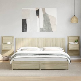 Wall-mounted bedside tables with LED lights, 2 units Sonoma oak. by , Nightstands - Ref: Foro24-848162, Price: 117,14 €, Disc...