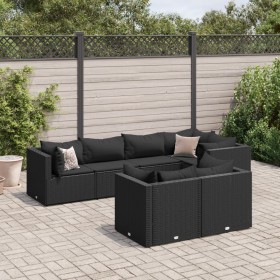 Gartenmöbel-Set und Kissen, 7-teilig, aus schwarzem synthetischem Rattan. von , Gartensets - Ref: Foro24-3308187, Preis: 572,...