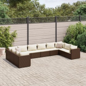 Garden furniture set 10 pieces and brown synthetic rattan cushions by , Garden sets - Ref: Foro24-3308281, Price: 592,60 €, D...