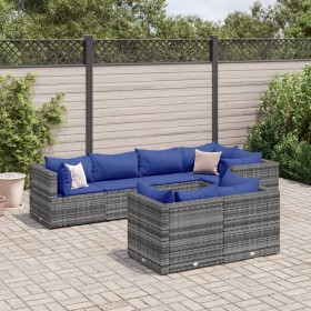 7-piece garden furniture set with gray synthetic rattan cushions by , Garden sets - Ref: Foro24-3308191, Price: 441,15 €, Dis...