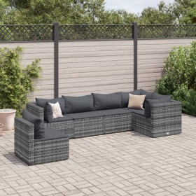 6-piece garden furniture set with gray synthetic rattan cushions by , Garden sets - Ref: Foro24-3308170, Price: 393,99 €, Dis...