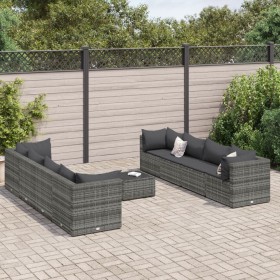 Garden furniture set 9 pieces and gray synthetic rattan cushions by , Garden sets - Ref: Foro24-3308042, Price: 510,97 €, Dis...