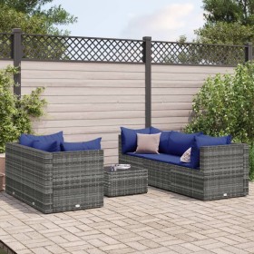 Gartenmöbel-Set 6-teilig mit grauen Polstern aus synthetischem Rattan von , Gartensets - Ref: Foro24-3308023, Preis: 349,85 €...