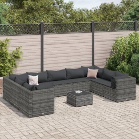 Garden furniture set 10 pieces and gray synthetic rattan cushions by , Garden sets - Ref: Foro24-3308274, Price: 593,70 €, Di...