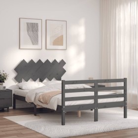 Double bed frame with gray solid wood headboard by vidaXL, Beds and slatted bases - Ref: Foro24-3195263, Price: 161,57 €, Dis...