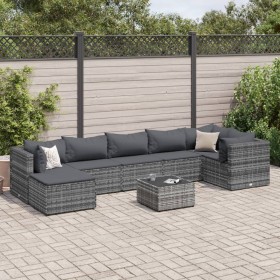 Garden furniture set 8 pieces and gray synthetic rattan cushions by , Garden sets - Ref: Foro24-3308234, Price: 534,42 €, Dis...