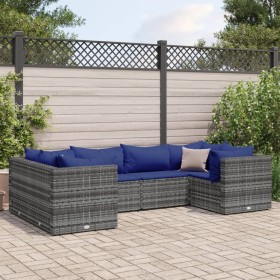 Gartenmöbel-Set 6-teilig mit grauen Polstern aus synthetischem Rattan von , Gartensets - Ref: Foro24-3308255, Preis: 373,70 €...