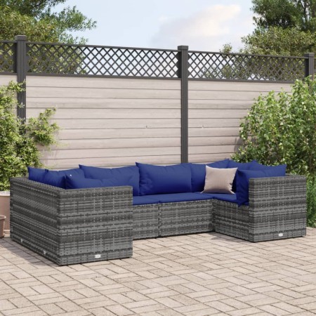 Gartenmöbel-Set 6-teilig mit grauen Polstern aus synthetischem Rattan von , Gartensets - Ref: Foro24-3308255, Preis: 375,49 €...