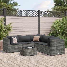 6-piece garden furniture set with gray synthetic rattan cushions by , Garden sets - Ref: Foro24-3308130, Price: 373,70 €, Dis...