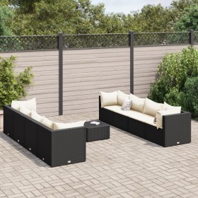 Garden furniture set 9 pieces and black synthetic rattan cushions by , Garden sets - Ref: Foro24-3308040, Price: 568,99 €, Di...