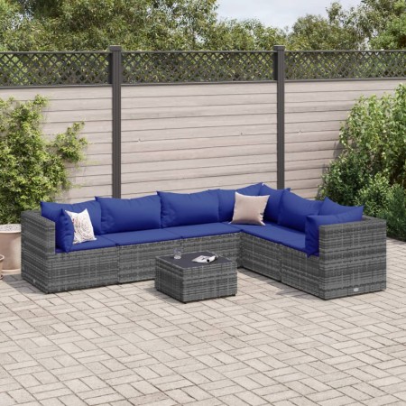 Gartenmöbel-Set 7-teilig mit grauen Polstern aus synthetischem Rattan von , Gartensets - Ref: Foro24-3308151, Preis: 460,45 €...