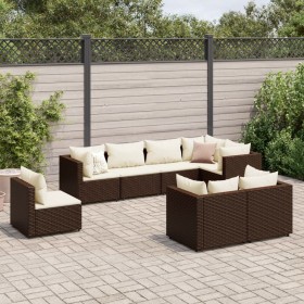 Set aus 8-teiligen Gartensofas und Kissen aus braunem Kunst-Rattan. von , Gartensets - Ref: Foro24-3308193, Preis: 519,99 €, ...