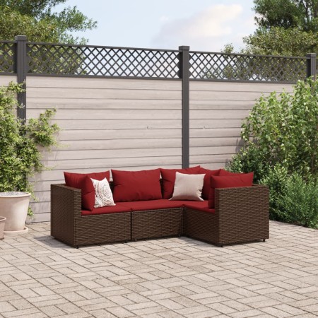 Garden furniture set 4 pieces with brown synthetic rattan cushions by , Garden sets - Ref: Foro24-3308077, Price: 305,14 €, D...