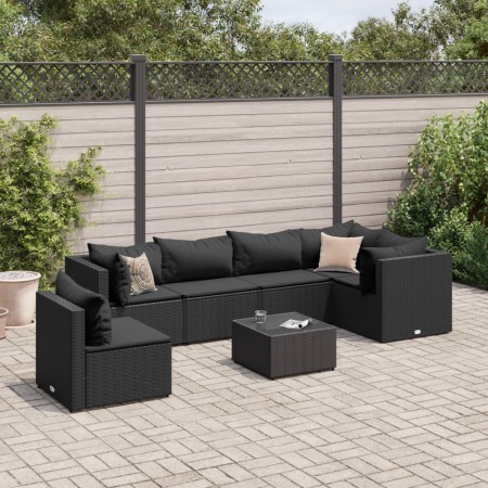 Gartenmöbel-Set und Kissen, 7-teilig, aus schwarzem synthetischem Rattan. von , Gartensets - Ref: Foro24-3308179, Preis: 575,...