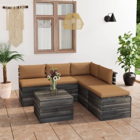 Garden furniture set of 6 pieces made of pallets with pine wood cushions. by , Garden sets - Ref: Foro24-3061931, Price: 475,...