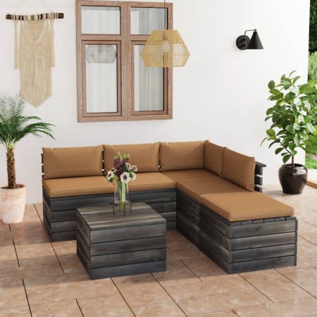 Garden furniture set of 6 pieces made of pallets with pine wood cushions. by , Garden sets - Ref: Foro24-3061931, Price: 475,...