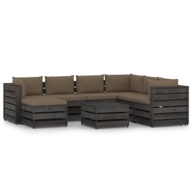 8-piece garden furniture set with gray impregnated wood cushions by , Garden sets - Ref: Foro24-3068392, Price: 793,75 €, Dis...