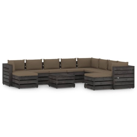 11-piece garden furniture set with gray impregnated wood cushions by , Garden sets - Ref: Foro24-3068428, Price: 1,00 €, Disc...