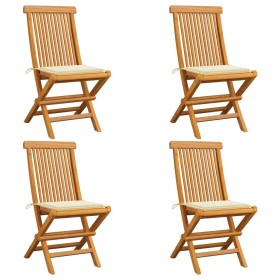 Garden chairs 4 units with cream cushions teak wood by , Garden chairs - Ref: Foro24-3062570, Price: 283,26 €, Discount: %