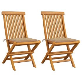 Garden chairs, 2 units, with beige cushions, teak wood. by , Garden chairs - Ref: Foro24-3062463, Price: 125,24 €, Discount: %