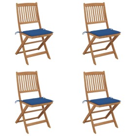 Folding garden chairs 4 units and solid acacia wood cushions by , Garden chairs - Ref: Foro24-3064681, Price: 202,49 €, Disco...