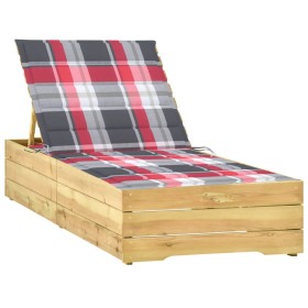 Lounger with checkered pattern cushion, impregnated pine wood by , Loungers - Ref: Foro24-3065922, Price: 156,19 €, Discount: %