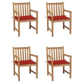 Garden chairs 4 units solid teak wood with red cushions by , Garden chairs - Ref: Foro24-3073010, Price: 521,99 €, Discount: %