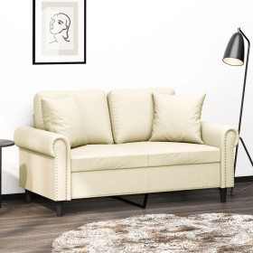 Sofá de 2 plazas con cojines cuero sintético color crema 120 cm de , Sofás - Ref: Foro24-3200926, Precio: 252,99 €, Descuento: %