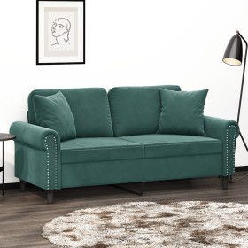 Zweiplätziges Sofa mit dunkelgrünen Samtkissen, 140 cm. von , Sofas - Ref: Foro24-3200947, Preis: 272,42 €, Rabatt: %