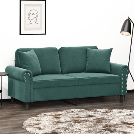 Zweiplätziges Sofa mit dunkelgrünen Samtkissen, 140 cm. von , Sofas - Ref: Foro24-3200947, Preis: 252,99 €, Rabatt: %