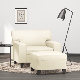 Armchair with footstool in cream synthetic leather, 60 cm. by , Sofas - Ref: Foro24-3201160, Price: 231,99 €, Discount: %