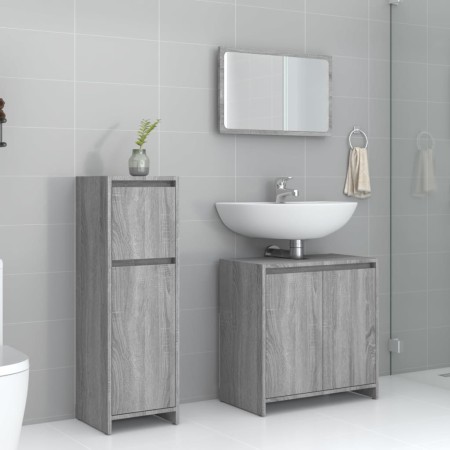 Set de muebles de baño 3 pzas madera contrachapada gris sonoma de , Muebles de baño - Ref: Foro24-3143932, Precio: 129,24 €, ...