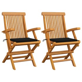 Garden chairs 2 units solid teak wood with black cushions by , Garden chairs - Ref: Foro24-3062494, Price: 175,52 €, Discount: %