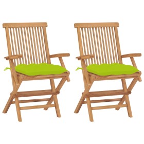 Garden chairs 2 units teak wood with bright green cushions by , Garden chairs - Ref: Foro24-3062513, Price: 168,72 €, Discoun...