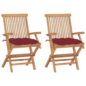 Garden chairs 2 units teak wood with red wine cushions by , Garden chairs - Ref: Foro24-3062511, Price: 158,99 €, Discount: %