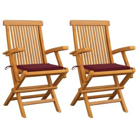 Garden chairs 2 units teak wood with red wine cushions by , Garden chairs - Ref: Foro24-3062496, Price: 161,99 €, Discount: %