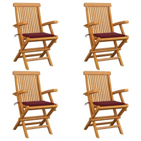 Garden chairs 4 units teak wood with burgundy cushions by , Garden chairs - Ref: Foro24-3065626, Price: 347,57 €, Discount: %