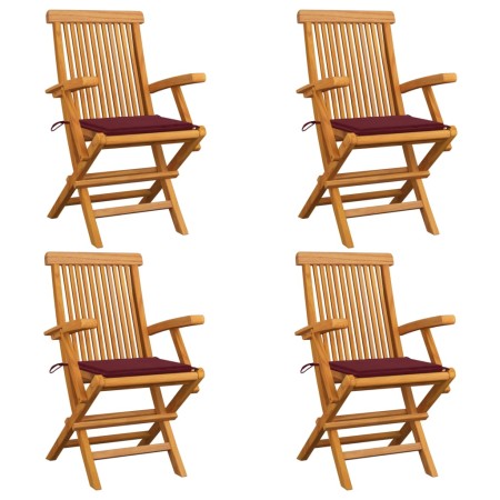 Garden chairs 4 units teak wood with burgundy cushions by , Garden chairs - Ref: Foro24-3065626, Price: 324,70 €, Discount: %