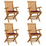 Garden chairs 4 units teak wood with burgundy cushions by , Garden chairs - Ref: Foro24-3065626, Price: 324,70 €, Discount: %