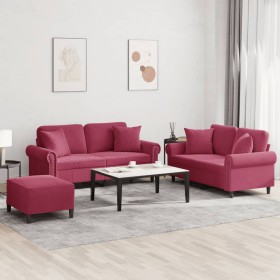 Three-piece velvet burgundy sofa set with cushions by , Sofas - Ref: Foro24-3202244, Price: 542,99 €, Discount: %