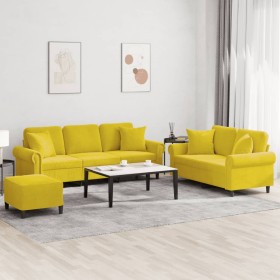 Three-piece velvet yellow sofa set with cushions by , Sofas - Ref: Foro24-3202286, Price: 596,99 €, Discount: %