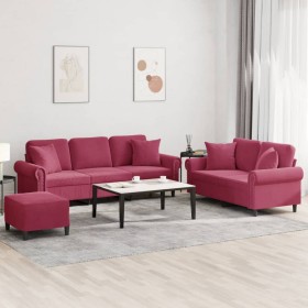 Sofagarnitur mit 3-teiligen Kissen aus bordeauxrotem Samt. von , Sofas - Ref: Foro24-3202284, Preis: 596,99 €, Rabatt: %