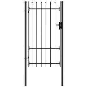 Black steel fence panel with a gate and spikes, 1x1.75 m. by , garden gates - Ref: Foro24-145745, Price: 130,99 €, Discount: %