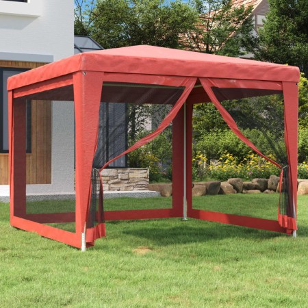 Party tent with 4 red HDPE mesh walls 3x3 m by , Tents and gazebos - Ref: Foro24-319230, Price: 89,37 €, Discount: %