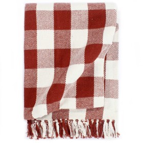 Red stone checkered cotton blanket 125x150 cm by , Blankets - Ref: Foro24-133791, Price: 23,99 €, Discount: %