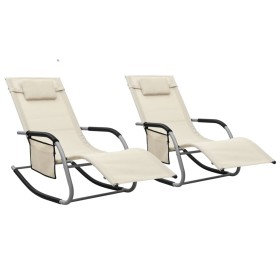 Sun loungers 2 units cream and gray textilene by vidaXL, Loungers - Ref: Foro24-310510, Price: 155,91 €, Discount: %