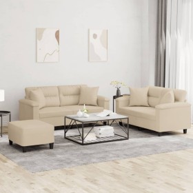 3-piece sofa set with cream microfiber fabric cushions by , Sofas - Ref: Foro24-3202336, Price: 581,99 €, Discount: %