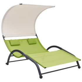 Double sun lounger with green textilene awning by vidaXL, Loungers - Ref: Foro24-310546, Price: 186,99 €, Discount: %